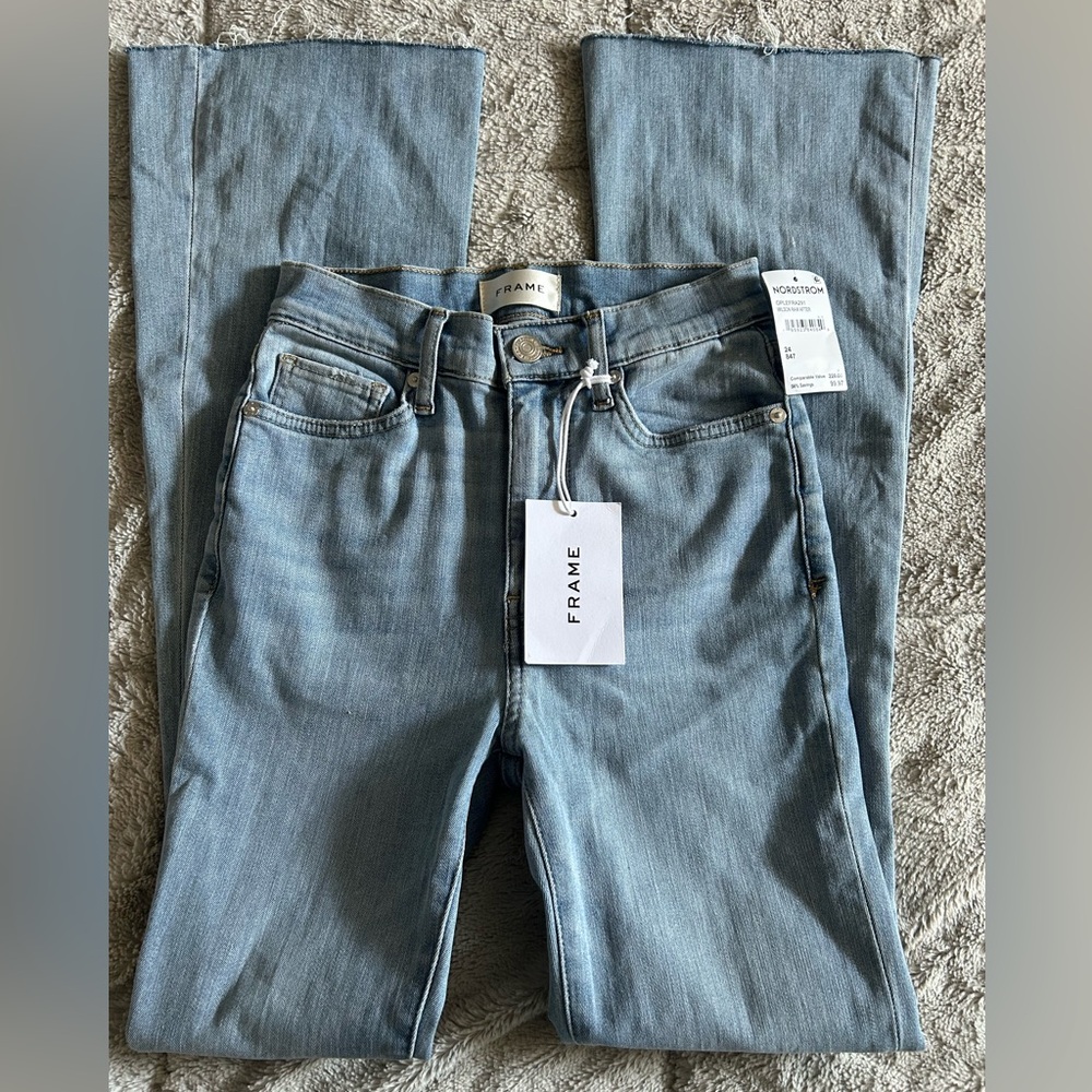 FRAME Jeans Size 24 Boot/Flare Stretchy Light Blue High Waist